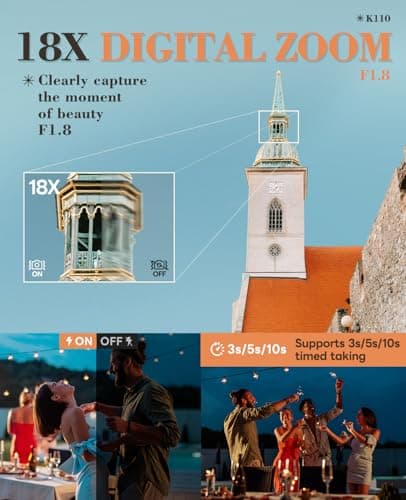 NBD 5K Vlogging Cameras Autofocus,64MP Digital Cameras for Photography,18X Zoom Travel Camera with Anti-Shake,2 Batteries,64GB TF Card(Black) 3