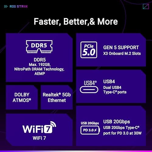 ASUS ROG Strix X870E-E Gaming WiFi AMD AM5 X870 ATX Motherboard 18+2+2 Power Stages, Dynamic OC Switcher, Core Flex, DDR5 AEMP, WiFi 7, 5X M.2, PCIe® 5.0, Q-Release Slim, USB4®, AI OCing & Networking 4