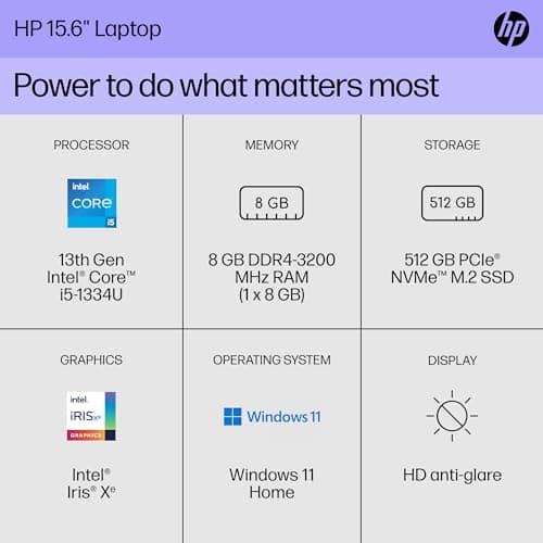 HP 15 inch Laptop, HD Display, 13th Generation Intel Core i5-1334U, 8 GB RAM, 512 GB SSD, Intel Iris Xe Graphics, Windows 11 Home, 15-fd0012nr (2024) 2