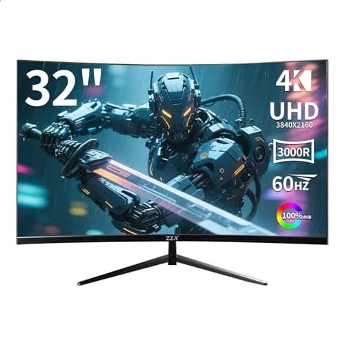 ZZA 32 Inch Curved Monitor 4k, Computer Screen 60HZ 4k UHD(3840 * 2160P) 3000R VA Panel, Gaming Monitor 4K AMD Freesync, 100% sRGB HDR10 Wall Mountable Installs(HDMI 2.0/DP 1.4 * 2) 5
