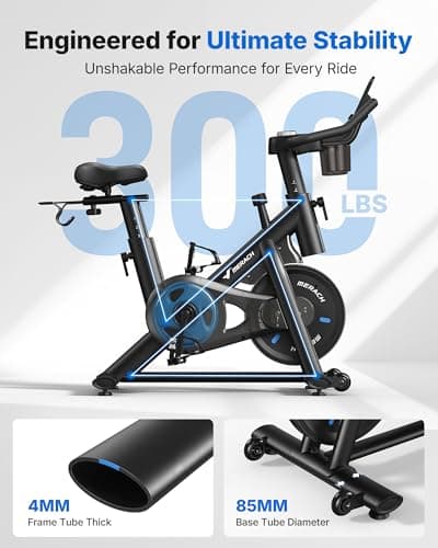 Merach Exercise Bike, Brake Pad/Magnetic Stationary Bike with Exclusive App, Low Noise Indoor Cycling Bike with 270LBS Weight Capacity, Dumbbell Rack and Fitness Courses for Weight Loss 3