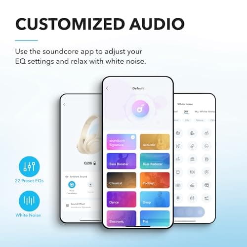 Soundcore by Anker Q20i Hybrid Active Noise Cancelling Headphones, Wireless Over-Ear Bluetooth, 40H Long ANC Playtime, Hi-Res Audio, Big Bass, Customize via an App, Transparency Mode (White) 4