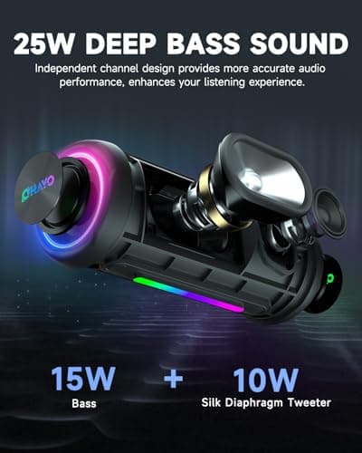 Bluetooth Speakers Wireless Loud Stereo Sound IPX7 Waterproof Outdoor Portable 25W Super Bass Speaker for Home Party Beach with 24H Playtime Colorful Lights BT5.3 TWS Pairing Birthday Gift Black 3