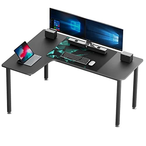 DESIGNA 60 Inch L Shaped Gaming Desk, Corner Computer Desk, Home Office Study Writing Desk, Larger Gaming Table Gamer Workstation with Large Mouse Pad, Space Saving, Easy to Assemble, Left Side Black