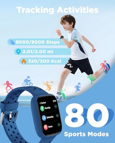 BIGGERFIVE Smart Watch for Kids No APP No Phone Needed, 1.8" Fitness Tracker Watch Pedometer, Heart Rate, Sleep Monitor, IP68 Waterproof, Step Counter, Puzzle Games for Girls Boys Teens 5-16, Blue 3