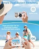 Hoorola Digital Camera, 5K Vlogging Camera for Photography, 80MP Dual Screen Point and Shoot Digital Camera with Auto Focus, 18X Zoom, Flash, 2 Batteries, 32GB Card for Teens and Adults (White) 4