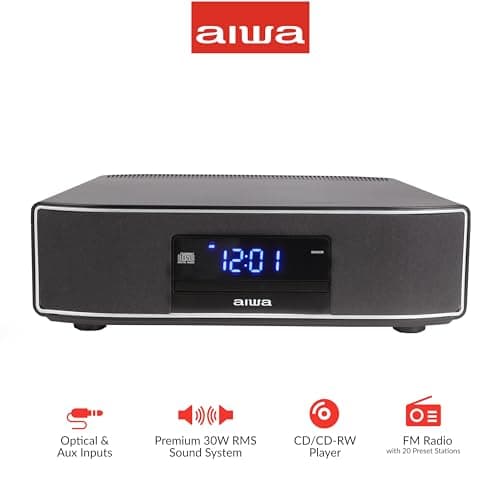 AIWA Exos Home Speaker, Premium 30W RMS Sound System with CD Player, Bluetooth Connectivity, FM Radio, Optical Digital Input, Dual 1” Tweeters + Dual 2” Bass Units, IR Remote Control 2