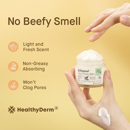 Beef Tallow Honey Balm for Skin: 100% Grass Fed Whipped Organic Moisturizer with Organic Raw Honey, Jojoba Oil, Vitamin E – Natural Face and Body Care for Mature, Dry or Sensitive Skin, 2oz 8