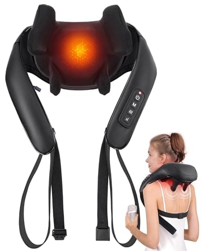 MASGRE Shiatsu Back and Neck Massager, Cordless Shoulder Massager with Heat, Electric Deep Tissue 3D Kneading Massage Pillow for Shoulder, Leg, Body Muscle Pain Relief, Gifts for Men Women