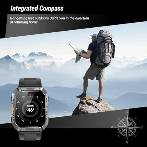 Military Smart Watch for Men (Answer/Make Calls), 2.01'' Smart Watch for Android and iPhone, Fitness Tracker with Flashlight/Compass/100 Days Battery/Heart Rate/Sleep/100+ Sport Modes(2 Straps) 4