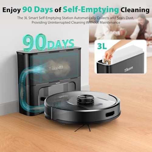 Tikom Robot Vacuum and Mop, 6000Pa Robotic Vacuum Cleaner with Self-Emptying Base, 90 Days Capacity, LiDAR Navigation, Home Mapping, Ideal for Pet Hair, Hard Floors, Carpet (L8000 Plus) 3