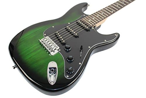 Stedman Pro EG39-TGRB-10W Beginner Series Electric Guitar with Case, Strap, Cable, Capo, Picks, Electronic Tuner, String Winder and Polish Cloth, 10W Amp, Transparent Green/Black Picguard 4