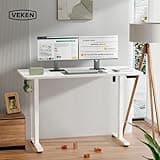 Veken 55 Inch Large Electric Standing Desk,Sit to Stand Up, Heights Adjustable, Work Home Office Computer Table for Study, Walking Pad, Writing, and Games, Wooden Desktop Desks, White 2