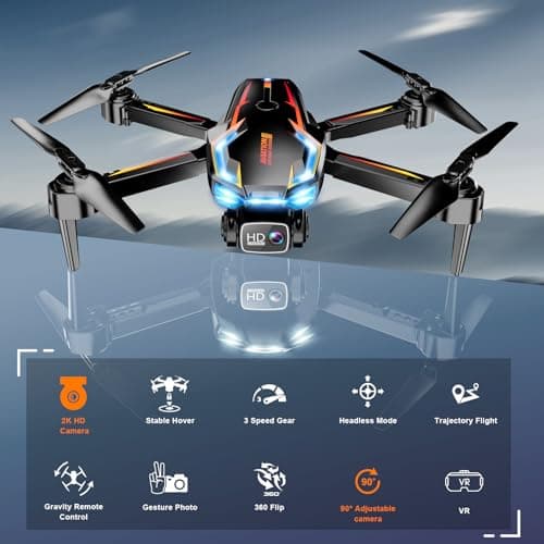 Drone with Camera for Adults, 2K HD FPV Drones with Upgrade Altitude Hold, One-Key Take Off/Landing, Speed Adjustment, Headless Mode, 2 Batteries, Toys Gifts for Teen Boys Girls, Beginner 2