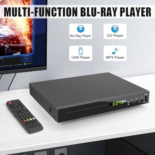 HD Blu Ray Player, Blue Ray/DVD/CD Player for TV, Play Region A/1 Blu-ray Disc and All Region DVD Discs, Blu-ray DVD Player with HDMI/AV/Coaxial Output, USB Input, Built-in PAL NTSC (Zone 1 Blu-ray) 3