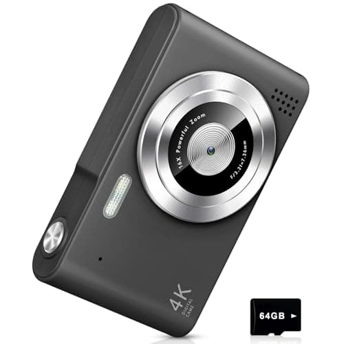 Digital Camera, Camera for Kids, UHD 4K 48MP Point and Shoot Digital Cameras with 64GB SD Card and 16X Digital Zoom Anti Shake, Compact Portable Small Gift for Boys Girls Students, Black