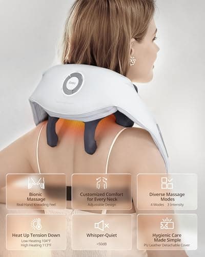 Shiatsu Neck and Back Massagers with Heat, 150 Mins Uses, 4 Modes & Adjustable Massage Head, Electric 3D Deep Tissue Kneading for Shoulder, Leg, Muscle Soreness, Pain Relief, Relaxation for Women, Men 2