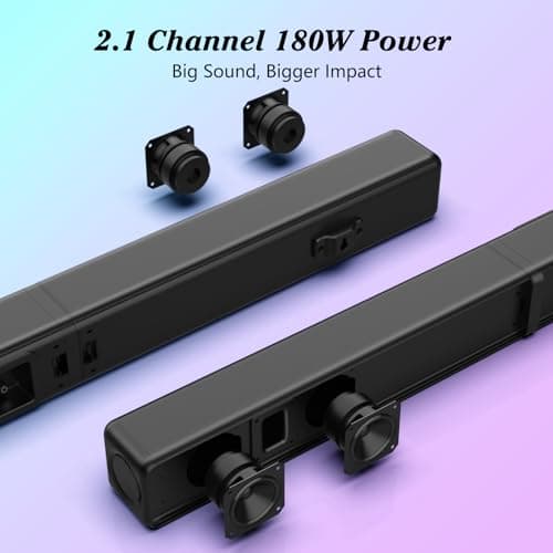 TV Sound Bar, Soundbar with RGB LED Lights & 2.1CH Bluetooth Speaker Surround System, 180W Surround Sound, AUX/Optical/HDMI ARC Home Theater Speaker, 2 in 1 Detachable for Smart TV/Projector/Gaming/PC 3