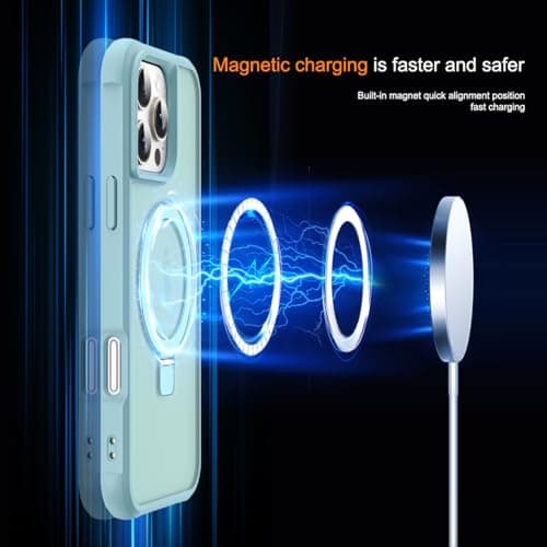 SKYLMW Compatible with iPhone 16 Pro Max Case with Invisible Magnetic O-Ring Stand Military-Grade Translucent Case for iPhone 16 ProMax 6.9" [Compatible with Mag-Safe][Great Grip Feeling], Blue 3