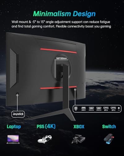 KTC 27 inch Gaming Monitor, 1440P Curved Monitor, 180Hz, 144Hz, 2K, 1500R, 1ms, FreeSync/G-Sync Compatible, DisplayPort/HDMI/USB, Ultrawide PC Vesa/Wall Mount Computer Monitor, H27S17 5