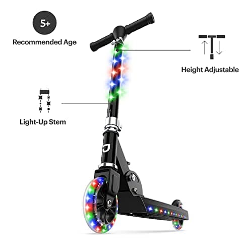 Jetson Scooters - Jupiter Kick Scooter (Black) - Collapsible Portable Kids Push Scooter - Lightweight Folding Design with High Visibility RGB Light Up LEDs on Stem, Wheels, and Deck 2