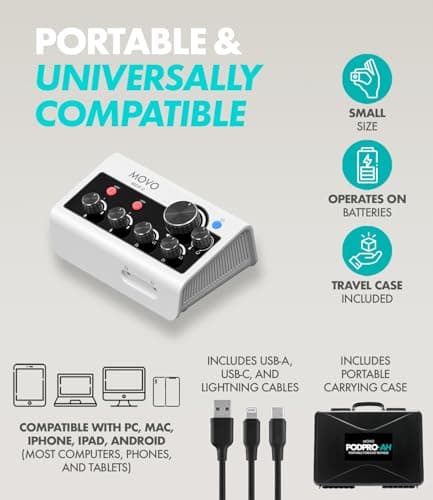 Movo Portable Podcast Equipment Bundle for iPhone/Android Phones- Podcast Kit with Audio Interface, 2 CastMic Dynamic Mics, 2 Headphones, 2 Boom Arms - for Smartphones, Computers, PC and Mac 3