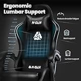 N-GEN GAMING Video Gaming Chair with Footrest Lumbar Support for Home Office High Back Recliner Height Adjustable Ergonomic Comfy Leather Computer Desk Chair (Black) 4