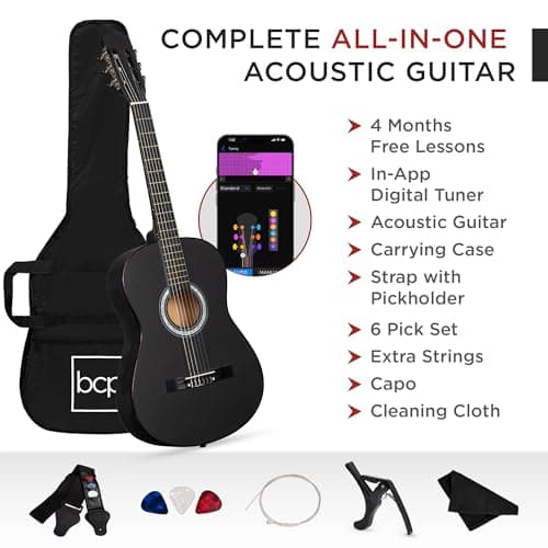 Best Choice Products 38in Beginner All Wood Acoustic Guitar Starter Kit w/Gig Bag, 6 Picks, Nylon Strings, Strap w/Pick Holder - Matte Black 3