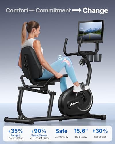 MERACH Recumbent Exercise Bike for Home with 15.6" Display Screen, Smart Bluetooth and Exclusive App Connectivity, Magnetic Stationary Bike for Riders up to 6.3" 2