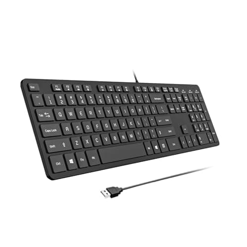 B.FRIENDIT Wired USB Keyboard, Comfortable Quiet Chocolate Keys, Durable Ultra-Slim Wired Computer Keyboard(QWERTY) for PC, Windows 11/10/8/7/XP/Vista KB1430 (Black, Wired Keyboard for Windows)