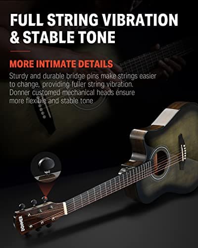 Donner Acoustic Electric Guitar Full Size Kit for Beginner Intermediate with Amplifier Capo Pick Tuner Strings Strap - 41 Inch 4