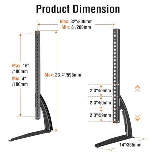 ELIVED Universal Table Top TV Stand for Most 27 to 55 inch LCD LED Plasma Flat Screen TVs, TV Base Height Adjustable Leg Stand Holds up to 88 lbs, VESA up to 800x400mm, YD1014 5