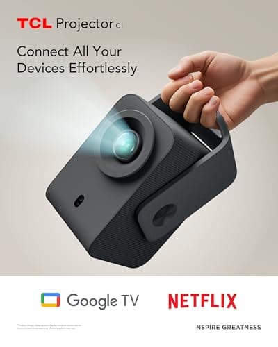 TCL C1 Smart Projector 4K Support, Google TV & Netflix Officially Licensed, WIFI and Bluetooth, Auto Focus Keystone, Native 1080p, Dolby Audio, 285° Portable Mini Projector for Home Theater 2