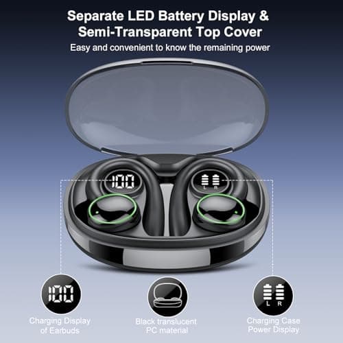 Wireless Earbuds, Bluetooth 5.4 Headphones Sport, Over Ear Buds With ENC Noise Cancelling Mic, 48H, Wireless Earphone With Earhooks, Stereo Deep Bass, IP7 Waterproof Headset for Workout Running, Black 5