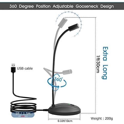 JOUNIVO USB Microphone, 360 Degree Adjustable Gooseneck Design, Mute Button & LED Indicator, Noise-Canceling Technology, Plug & Play, Compatible with Windows & MacOS 2