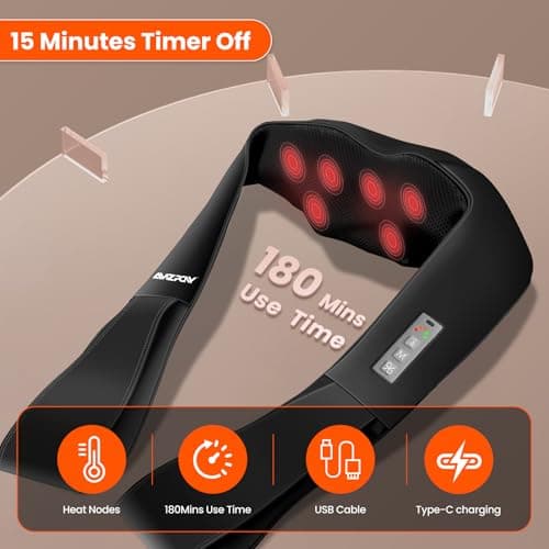 AMZPONY® Cordless Neck Massager for Pain Relief Deep Tissue, Rechargeable Shiatsu Neck and Back Massager with Heat Kneading Shoulder Massage for Body Muscle Pain Relief,Gifts for Dad Mom Friends 4