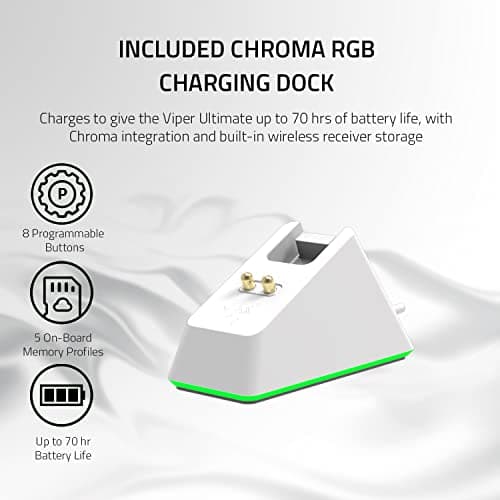 Razer Viper Ultimate Lightweight Wireless Gaming Mouse & RGB Charging Dock: Hyperspeed Wireless Technology - 20K DPI Optical Sensor - 74g Lightweight - 70 Hr Battery - Mercury White 4
