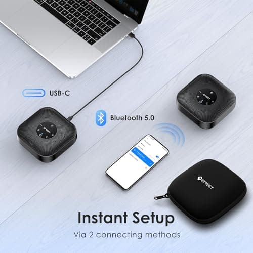 EMEET Conference Speakerphone M0 Plus, 4 AI Mics 360° Voice Pickup, Noise Reduction, USB C Speaker, Bluetooth Conference Speaker for 8 People w/Daisy Chain for 16 Compatible with Leading Software 4