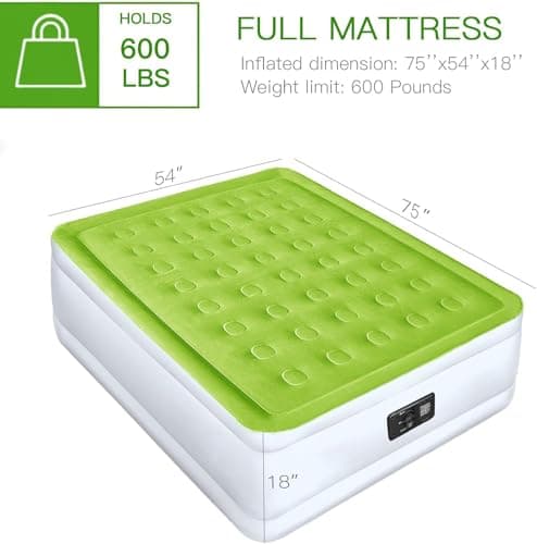 YENING Full Size Air Mattress with Built in Pump Raised Double Blow up Bed Inflatable Camping Airbed Electric 18 Inch Tall 3