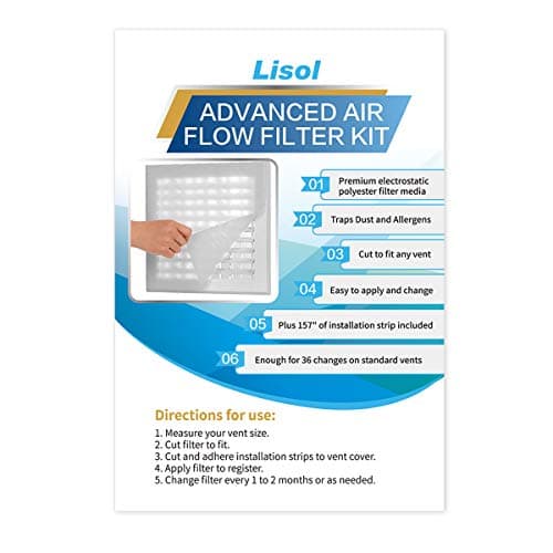 Lisol Complete Air Vent Filters Kit- 98‘’ x 18'' Electrostatic Media With 157" of Installation Tape 36+ Filters per Roll for HVAC, AC & Heating Intake Registers & Grilles 2
