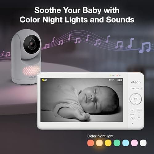 VTech 7" Baby Monitor with IPS Screen, Pan Tilt Zoom Camera, No WiFi Video Baby Monitor with Camera and Audio, Multi-Color Night Light, 2-Way Talk, Lullabies, Advanced HQ Max 5