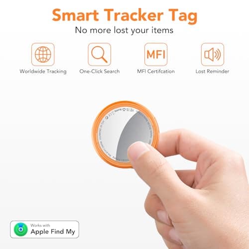 2025 New [Apple MFi Certified] (iOS Only) Air Tracker Tag-4 Pack, Bluetooth Tracker for Apple Find My, Replaceable Battery, Key Finder and Item Locator Smart Tag for Keys, Bags, Luggage, etc (Orange) 2