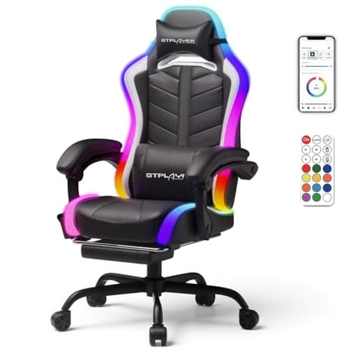 GTPLAYER Gaming Chair, Computer Chair with RGB LED Lights, High Back Ergonomic Chair for Adults with Footrest and Linkage Armrests& Headrest Lumbar Support (with Bluetooth Speakers)