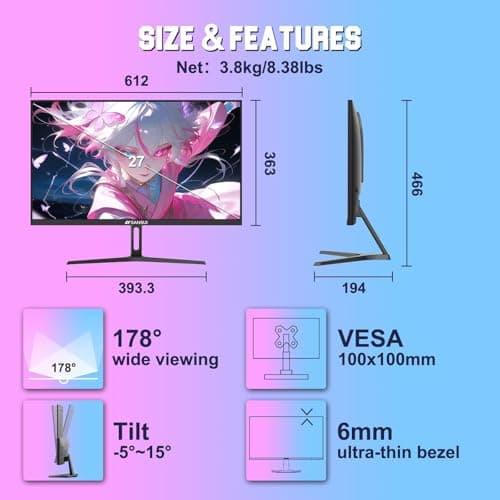SANSUI Gaming Monitor 27" 1440p 260hz/240hz WQHD 2K - Fast IPS 1ms FreeSync Premium 丨DCI-P3 98% 丨sRGB130% 丨HDR10 丨2×DisplayPort 1.4丨2×HDMI2.0 PC Gaming Monitor with Crosshair 4