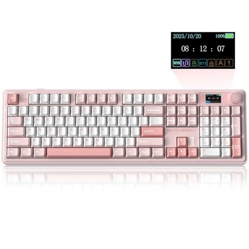 CORBOBO LINGBAO K108 Pro Wireless Mechanical Keyboard with Screen & Knob, Full Size Creamy Keyboard with Number Pad, 10000mAh Battery, PBT Keycaps, RGB Backlit, Hot-swappable Gaming Keyboards