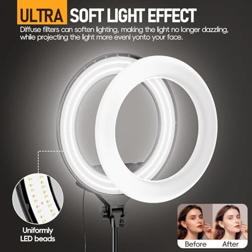 EMART 18-inch Ring Light with Stand, 2800-6500K LED Photography Lighting Kit with Phone Holder, Remote Selfie Light for Vlog Live Streaming Video Makeup Tattoo Barber Studio 4