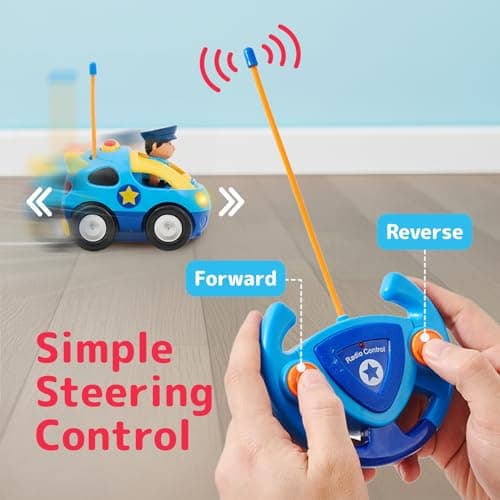 PREXTEX Cartoon Remote Control Car - 2-Pack Police and Race Car Toddler Toys - RC Cars for Kids with Different Frequencies - Easy Remote Control Toy and Thoughtful Gifts for Boys and Girls 5