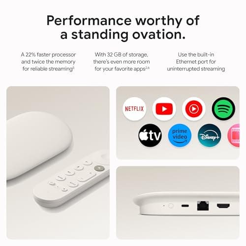 Google TV Streamer 4K - Fast Streaming Entertainment on Your TV with Voice Search Remote - Watch Movies, Shows, Live TV, and Netflix in 4K HDR - Smart Home Control - 32 GB of Storage - Porcelain 5