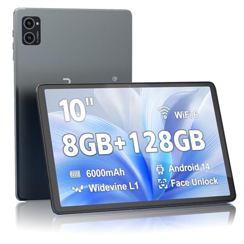 10 inch Tablet, Android 14 Tablet, 8GB RAM 128GB ROM 1TB Expansion, Octa-core Processor, 1280x800 HD Touch Screen, 5MP+8MP Dual Camera, WiFi 6, BT 5.0, 6000mAh Battery & Quad Speakers, Metal Grey