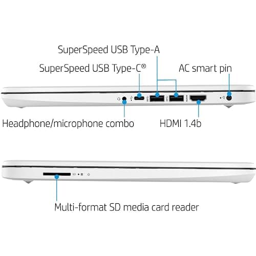 HP Portable Laptop, Student and Business, 14" HD Display, Intel Quad-Core N4120, 16GB DDR4 RAM, 64GB eMMC, 1 Year Office 365, Webcam, SD Card Reader, HDMI, Wi-Fi, Windows 11 Home, White, KKE Mousepad 4